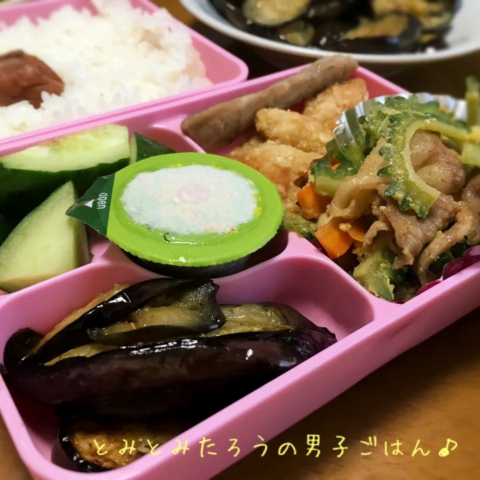 ナス炒めとゴーヤーチャンプル弁当♪|とみとみたろうの男子ごはん♪さん