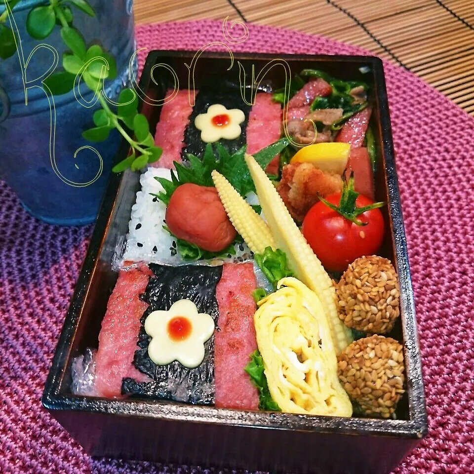 今日の旦那弁♪スパム風おにぎり弁当♪|かおりん✴︎❤︎さん