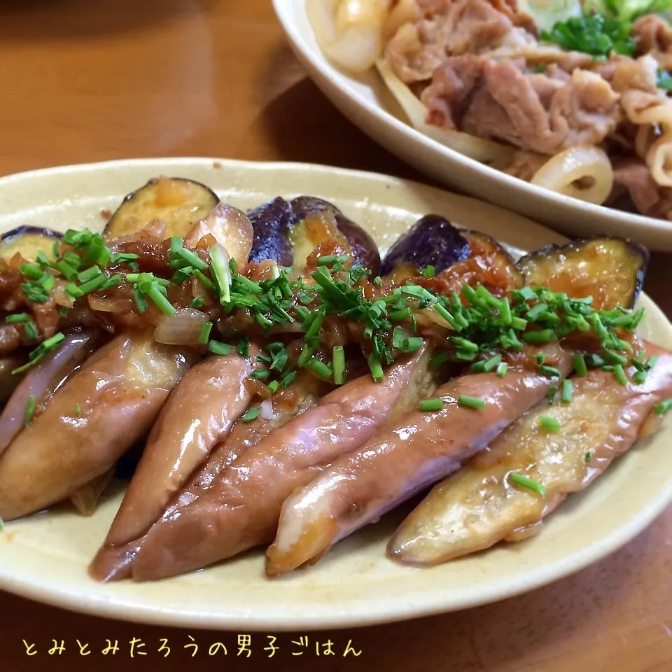 Snapdishの料理写真:☆Yuu＊さんの真似っこ☆黒陽中長ナスと長ナスの生姜焼き〜♪|とみとみたろうの男子ごはん♪さん