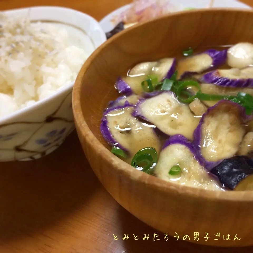 ちりめんじゃこ御飯とトロトロ長茄子味噌汁な朝ごはん♪|とみとみたろうの男子ごはん♪さん