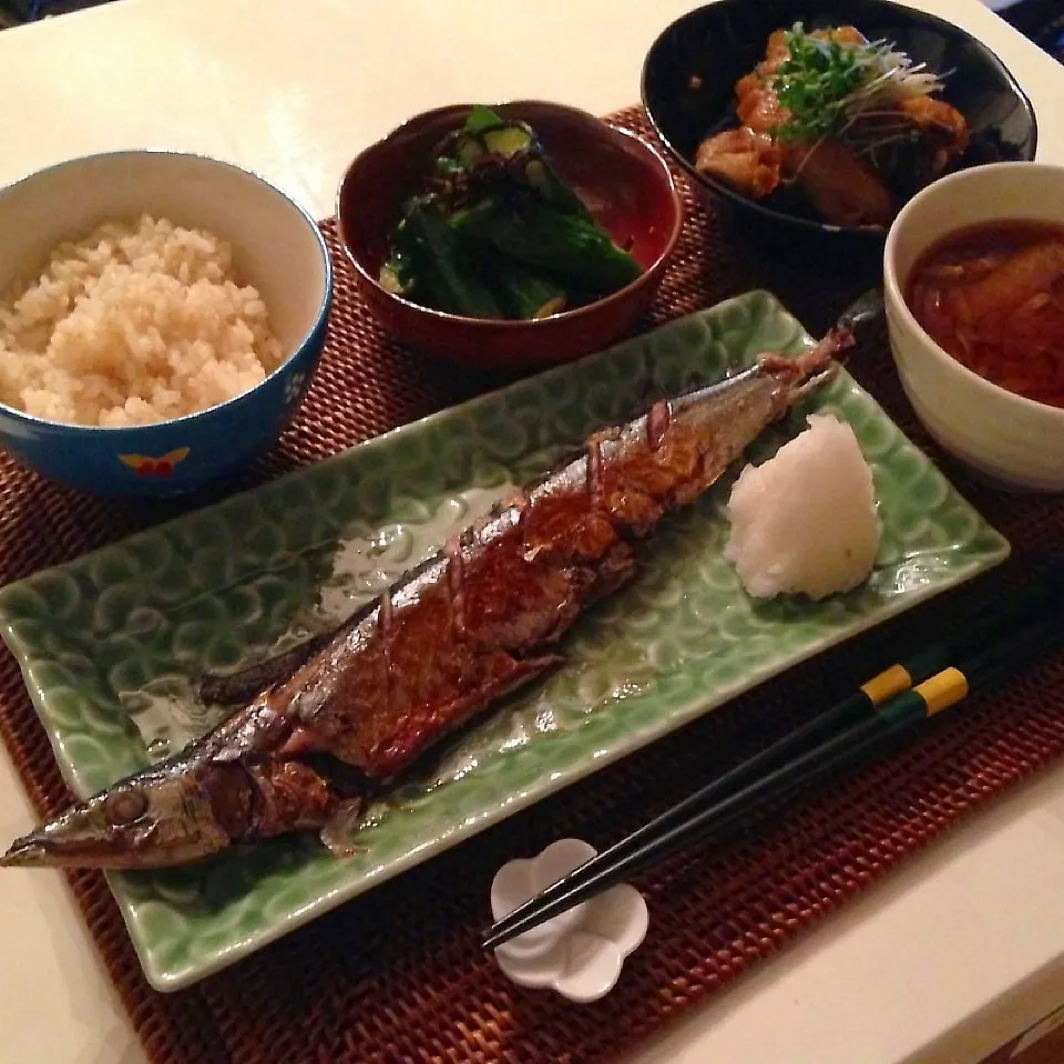 Snapdishの料理写真:秋刀魚の塩焼き定食|mamaroaさん