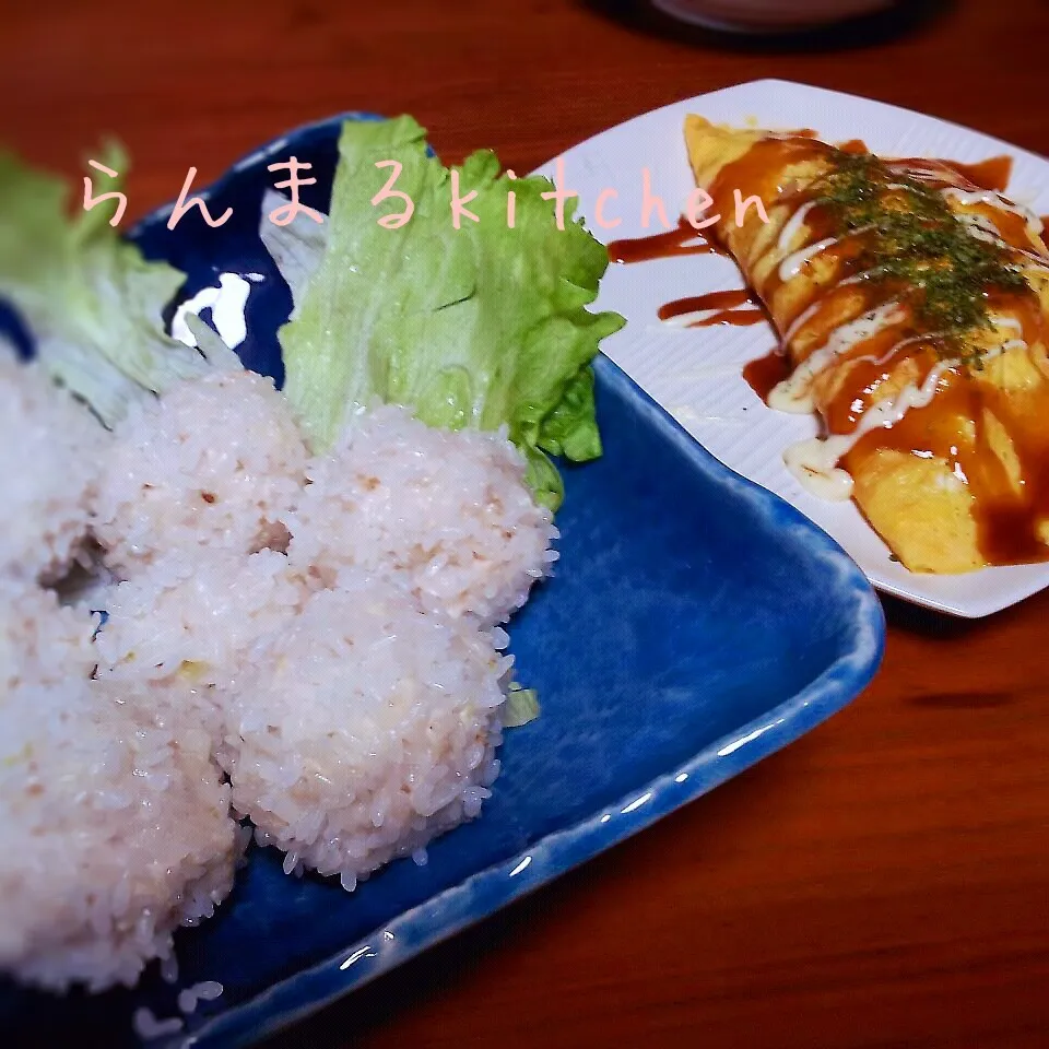 鳥挽き肉のもち米蒸しとオムレツ|らんまるさん