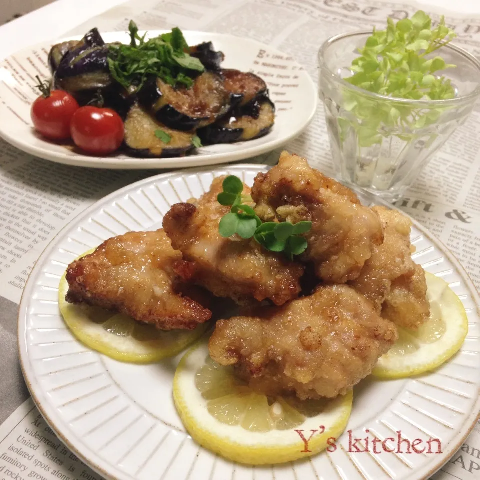 ♡♡爽やかレモン唐揚げ&茄子のバター生姜焼き♡♡|ユッキーさん