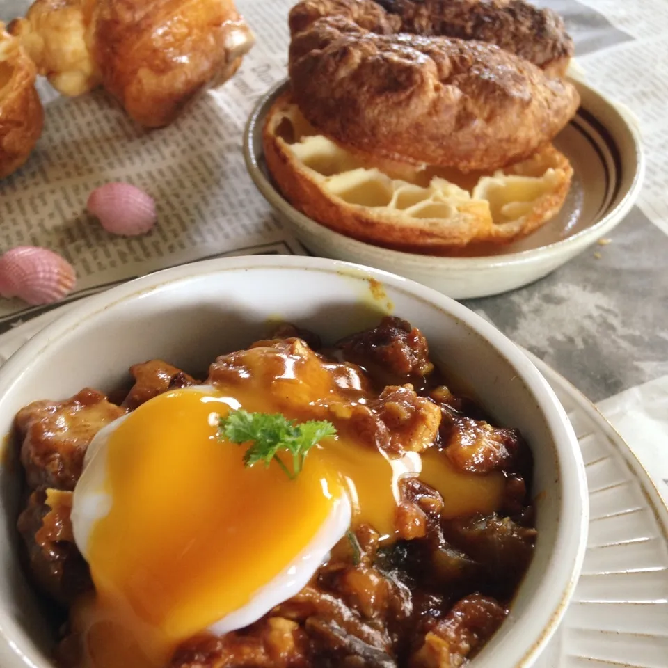 ♡♡鶏むね茄子厚揚げのキーマ風カレー&ポップオーバー♡♡|ユッキーさん