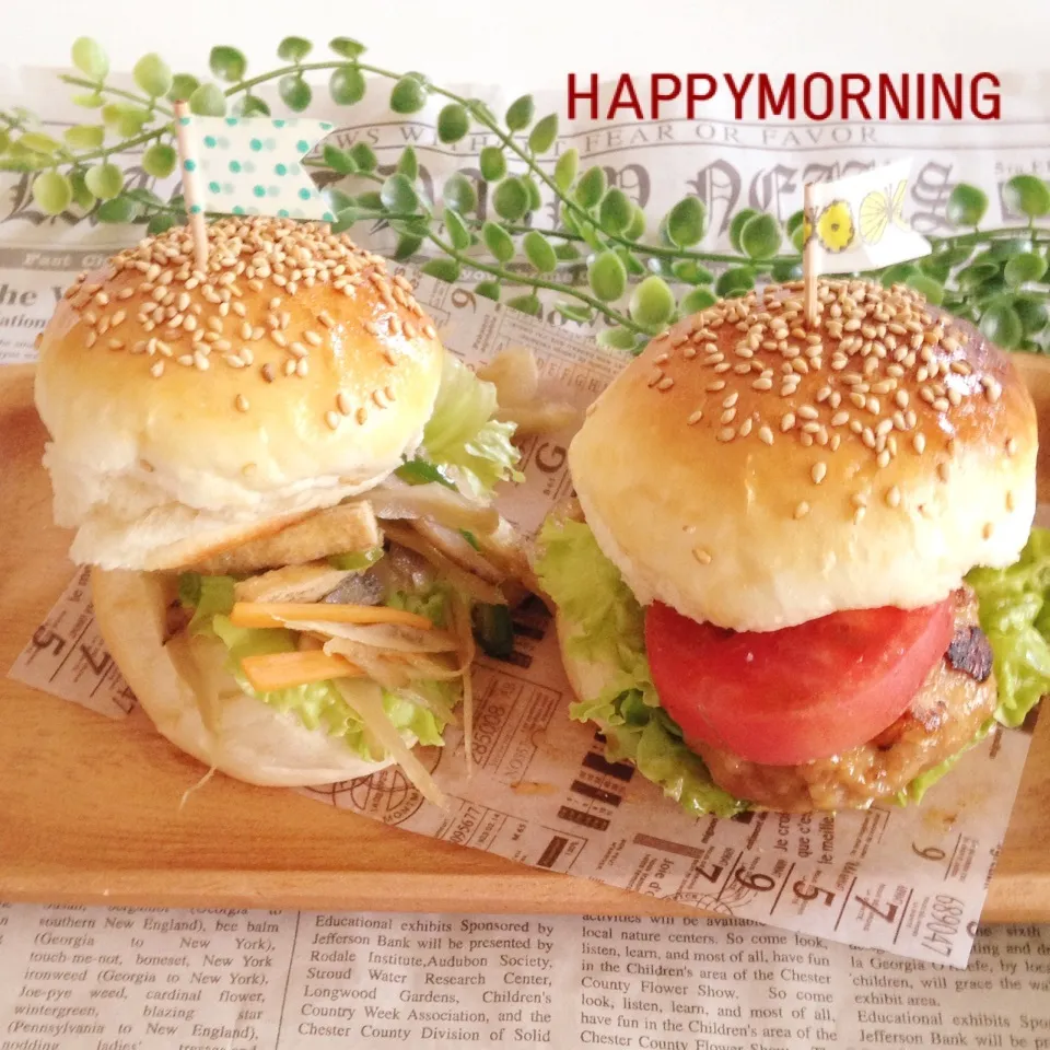 Snapdishの料理写真:♡♡照り焼きハンバーグ&きんぴらバーガー♡♡|ユッキーさん