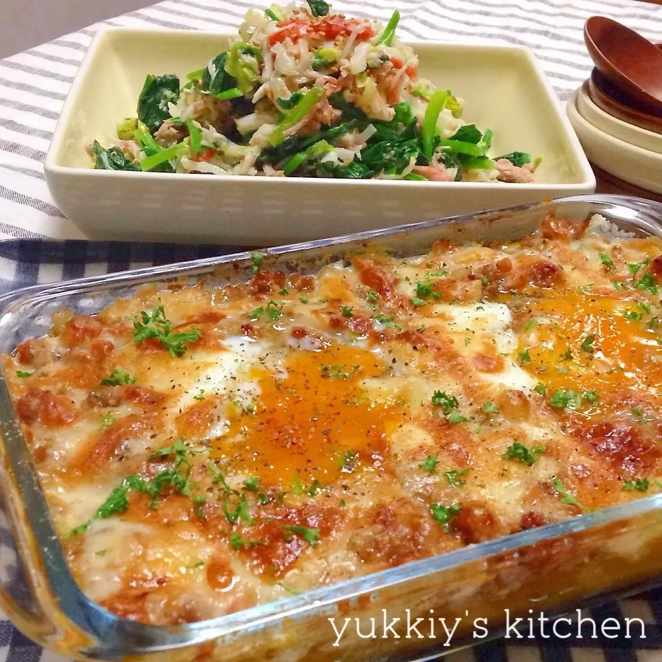 ♡マッシュパンプキンの肉味噌チーズ焼き&やみつきサラダ♡|ユッキーさん