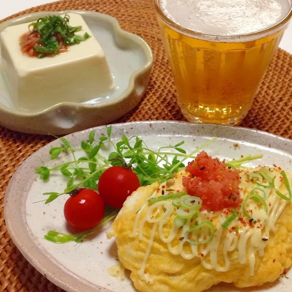 ◎とん平焼と冷や奴◎でおうち飲み〜♬|ユッキーさん