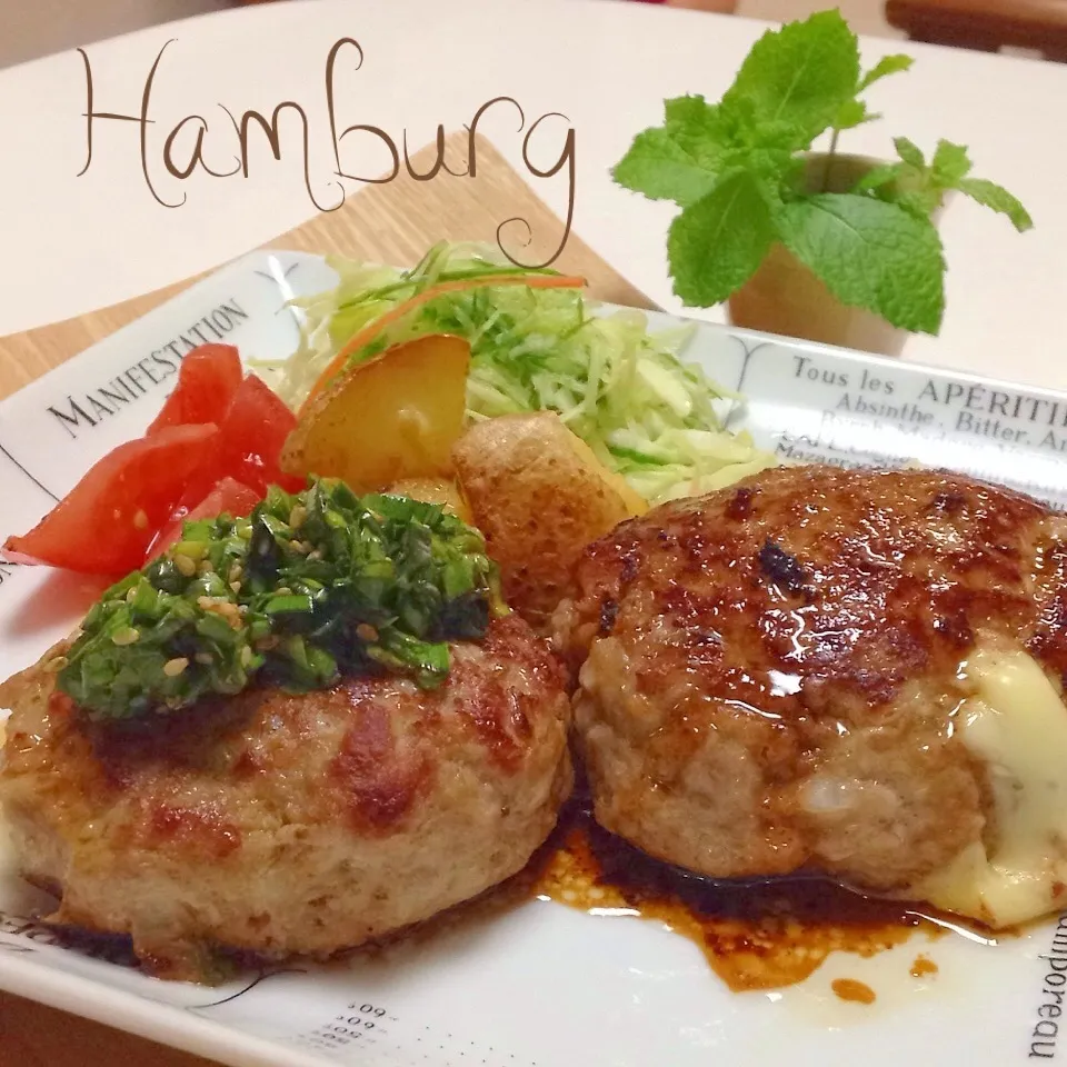 ◎ニラ醤油&照り焼きチーズハンバーグ◎で満腹ごはん♡|ユッキーさん