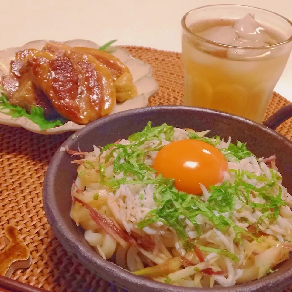 ◎薬味たっぷり冷しらすうどん&角煮◎で晩ごはん♪|ユッキーさん