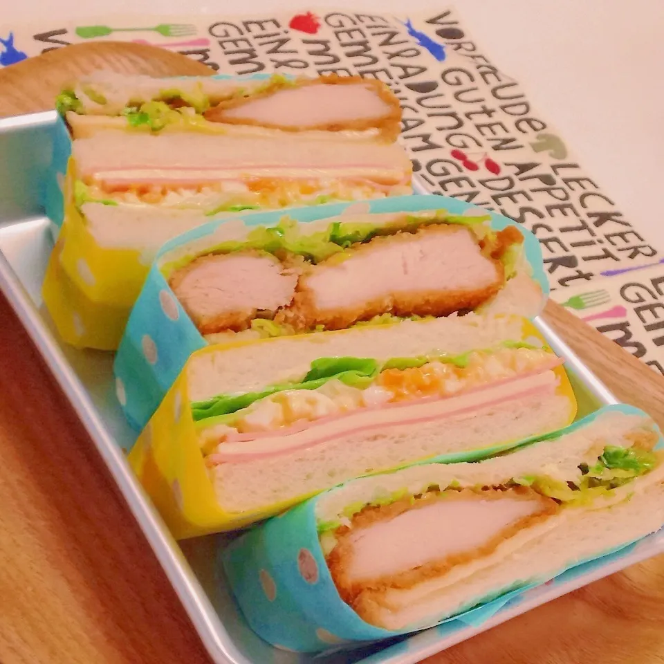 ◎たれカツ&ハムチーズ卵サンドイッチ◎お弁当♪♪|ユッキーさん