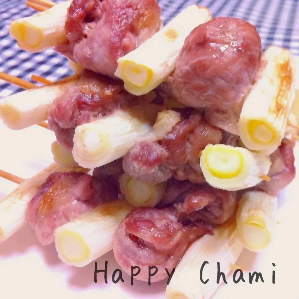 豚コマ肉の葱串焼き|chamiさん