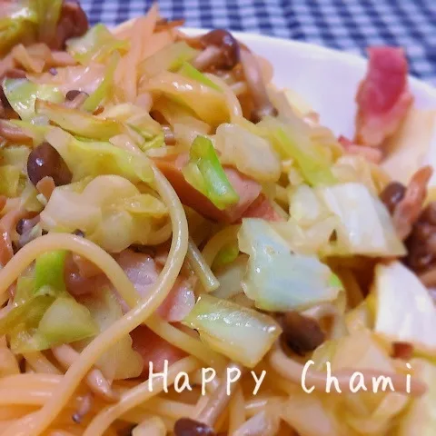 ベーコン、しめじ、キャベツのパスタ|chamiさん