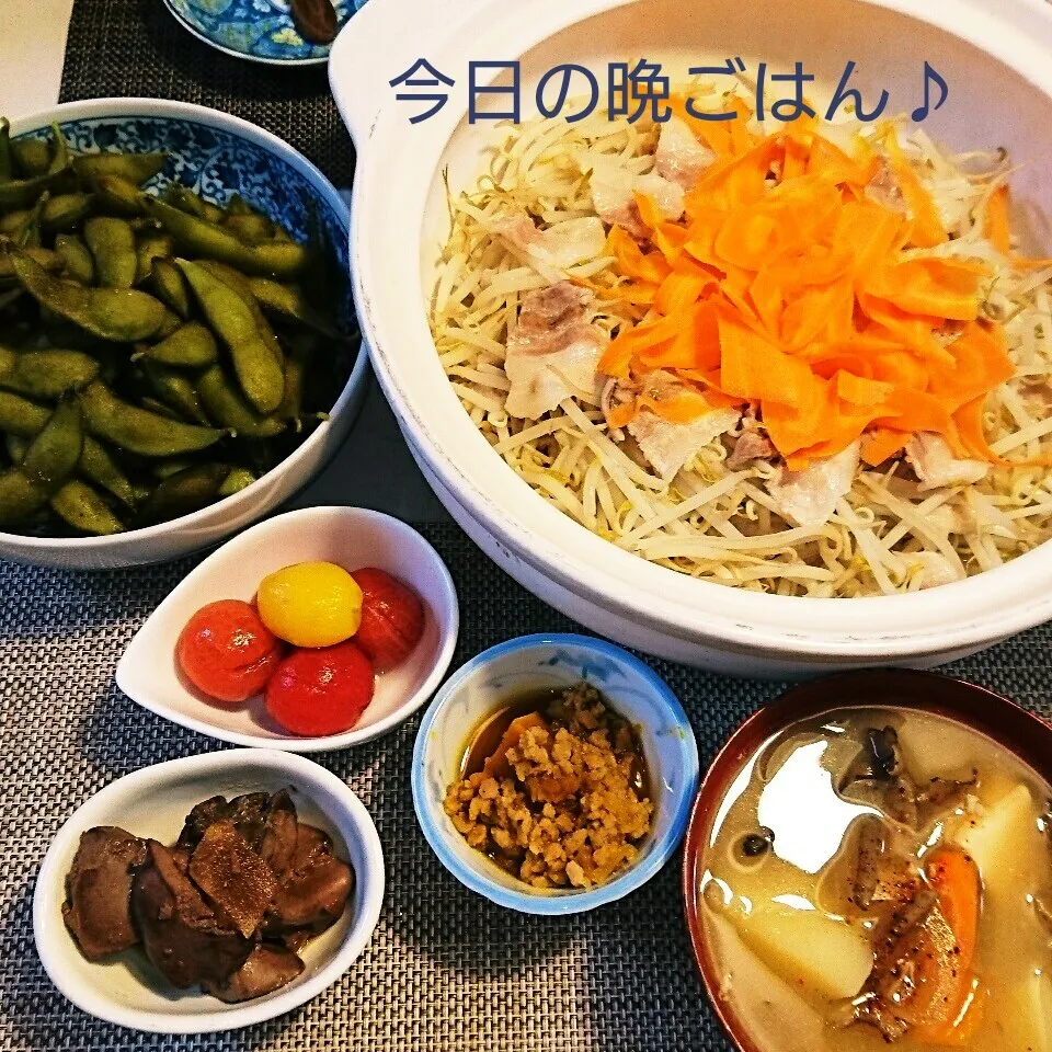 今日の晩ごはん(モヤシと豚バラの鍋と…)|oomugiさん