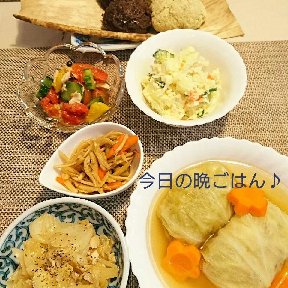 Snapdishの料理写真:今日の晩ごはん(リメイクロールキャベツと…)|oomugiさん