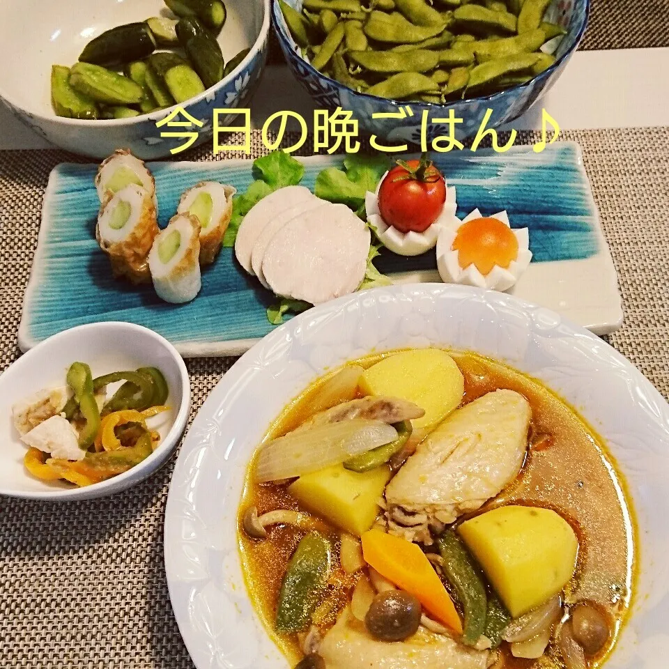 今日の晩ごはん(手羽先と野菜のスパイシー煮込みと…)|oomugiさん