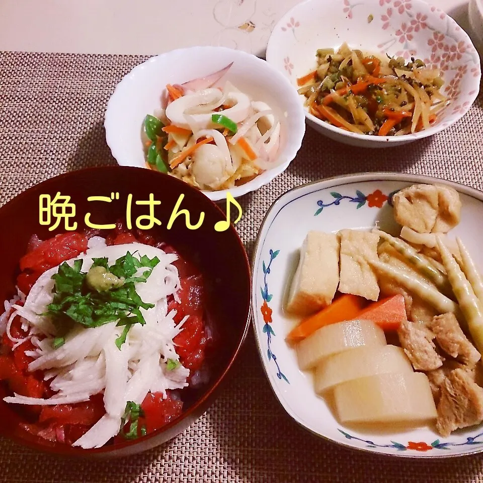 今日の晩ごはん(マグロ中落ちやまかけ丼と…)|oomugiさん