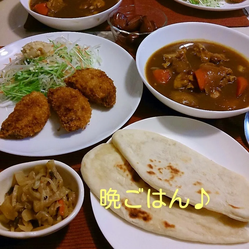 今日の晩ごはん(ナン＆チキンカレーと…)|oomugiさん