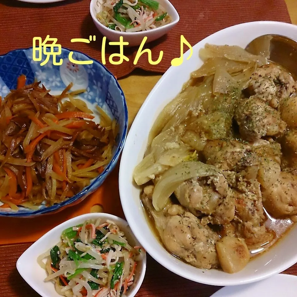 Snapdishの料理写真:今日の晩ごはん(鶏手羽元の塩麹グリルと…)|oomugiさん