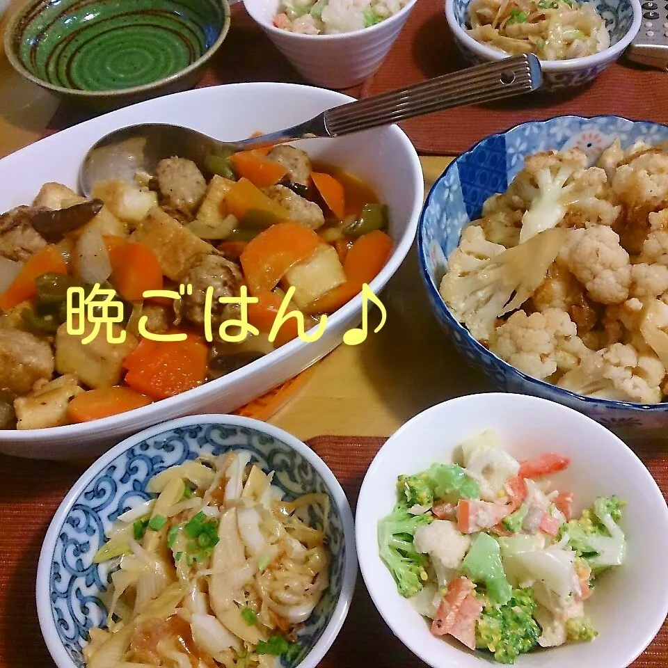 Snapdishの料理写真:今日の晩ごはん(肉団子と厚揚げの酢豚風と…)|oomugiさん