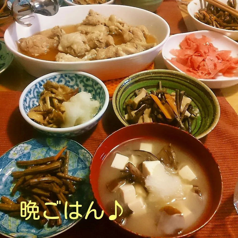 今日の晩ごはん(手羽元の源たれ煮と…)|oomugiさん