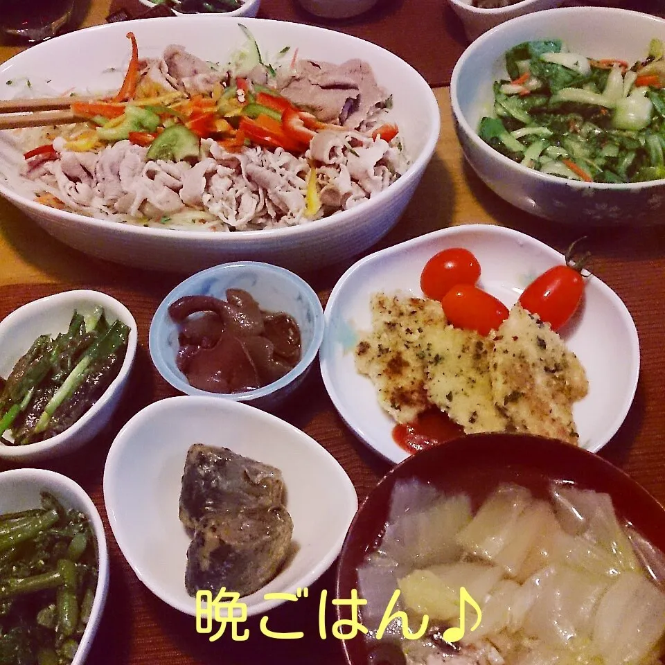 Snapdishの料理写真:今日の晩ごはん(豚しゃぶサラダと…)|oomugiさん