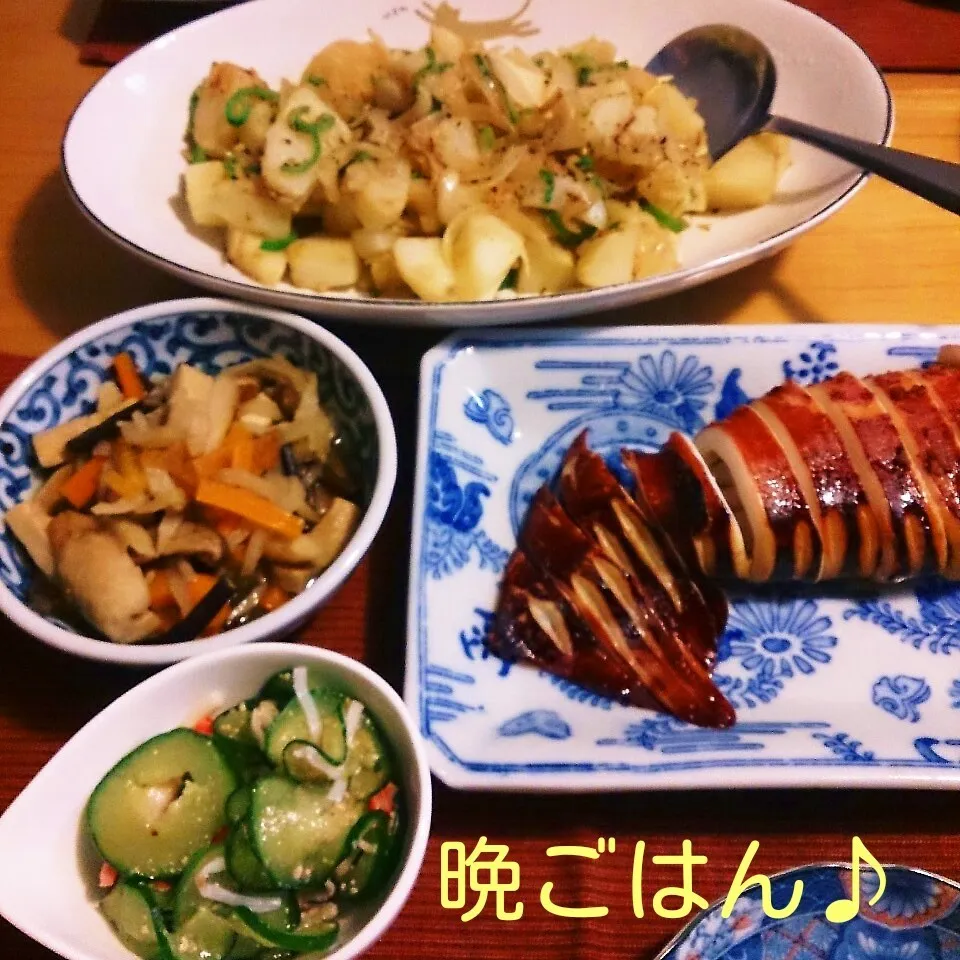 Snapdishの料理写真:今日の晩ごはん(イカのポッポ焼きと…)|oomugiさん