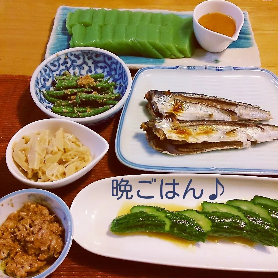 今日の晩ごはん(トビウオの塩焼きと…)|oomugiさん