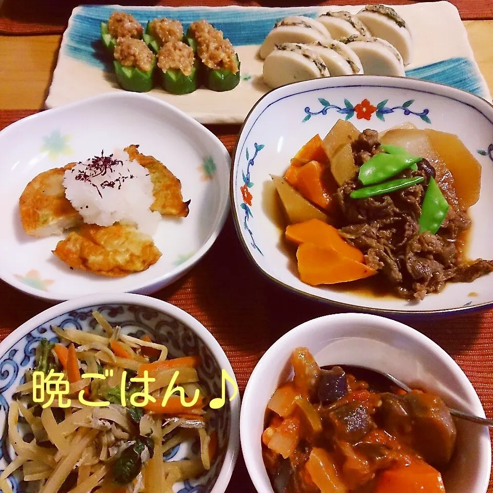 Snapdishの料理写真:今日の晩ごはん(牛肉と大根の煮物と…)|oomugiさん