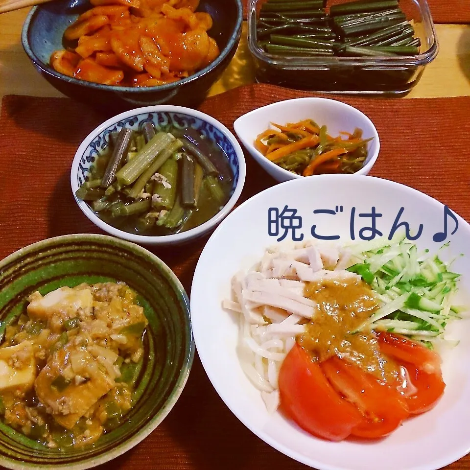 Snapdishの料理写真:今日の晩ごはん(蒟蒻麺の冷やし中華風と…)|oomugiさん