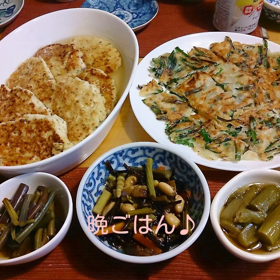 今日の晩ごはん(鶏むね肉と長芋のふわふわ焼きのあんかけと…)|oomugiさん