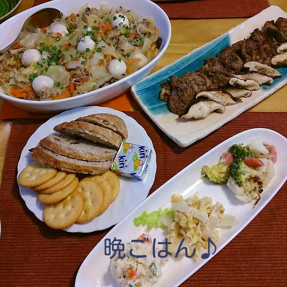 Snapdishの料理写真:今日の晩ごはん(牛さがりの醤油麹グリルと…)|oomugiさん