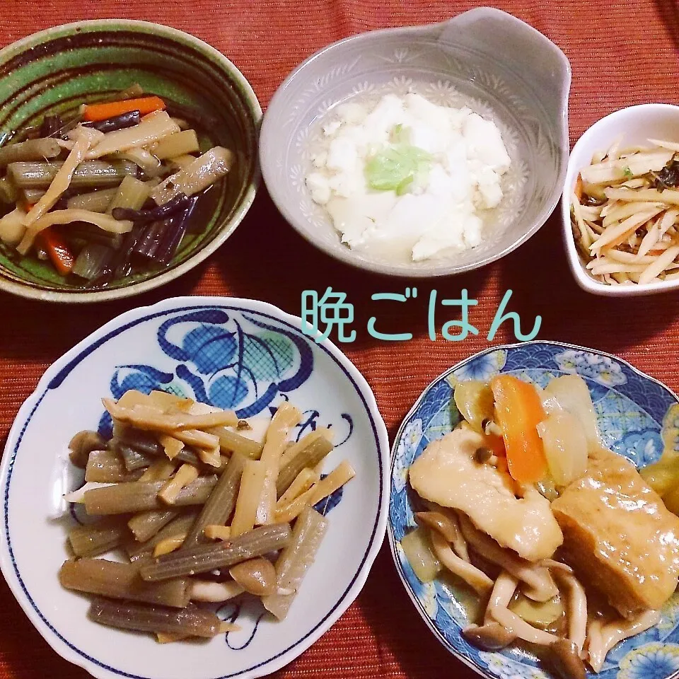 今日の晩ごはん(厚揚げと鶏むね肉の甘酢あんかけと…)|oomugiさん