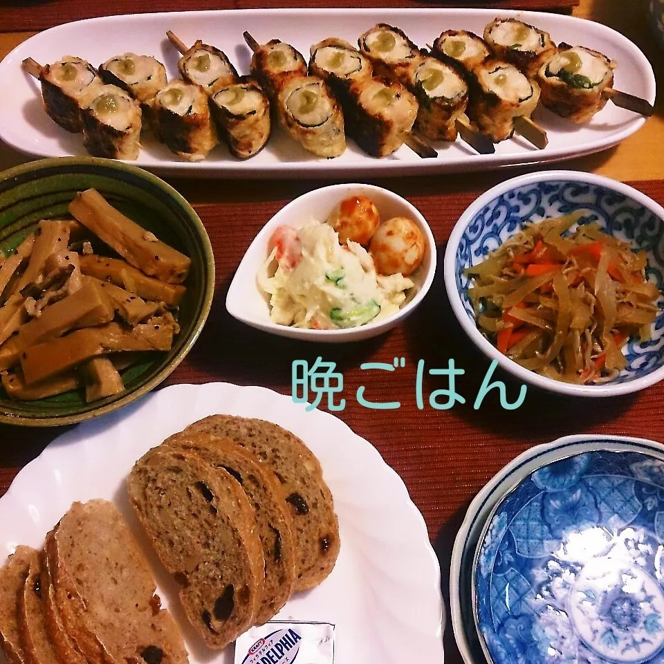 Snapdishの料理写真:今日の晩ごはん(ささみの揚げ巻きと…)|oomugiさん