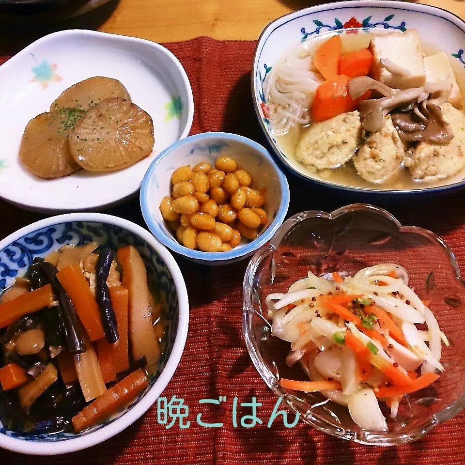 今日の晩ごはん(おから入り鶏つくねの煮物と…)|oomugiさん