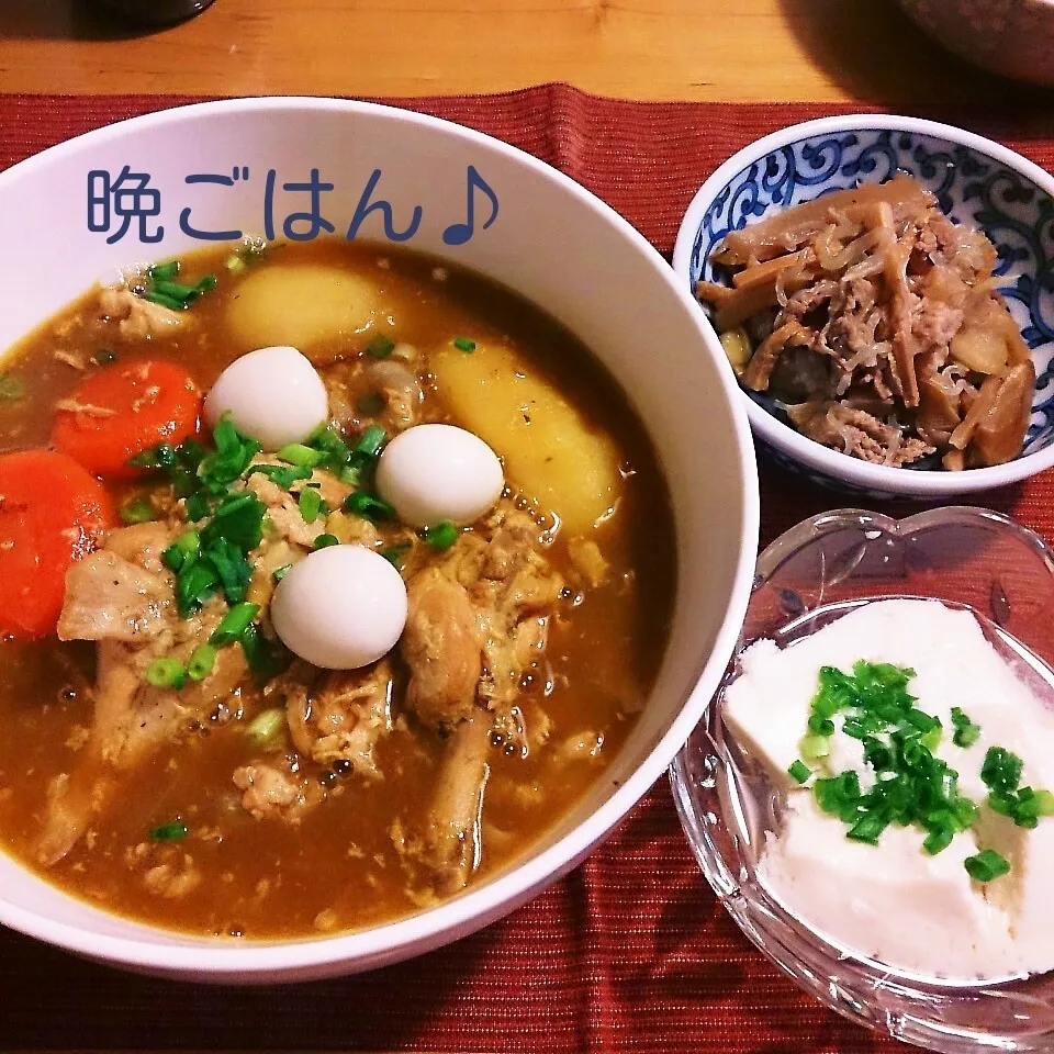 今日の晩ごはん(カレーうどんと…)|oomugiさん