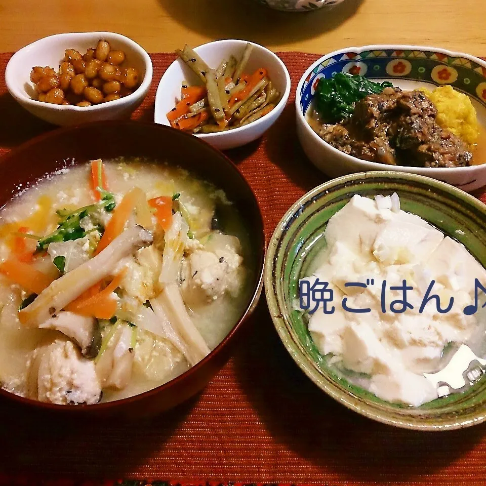 今日の晩ごはん(豆乳つくね鍋と…)|oomugiさん