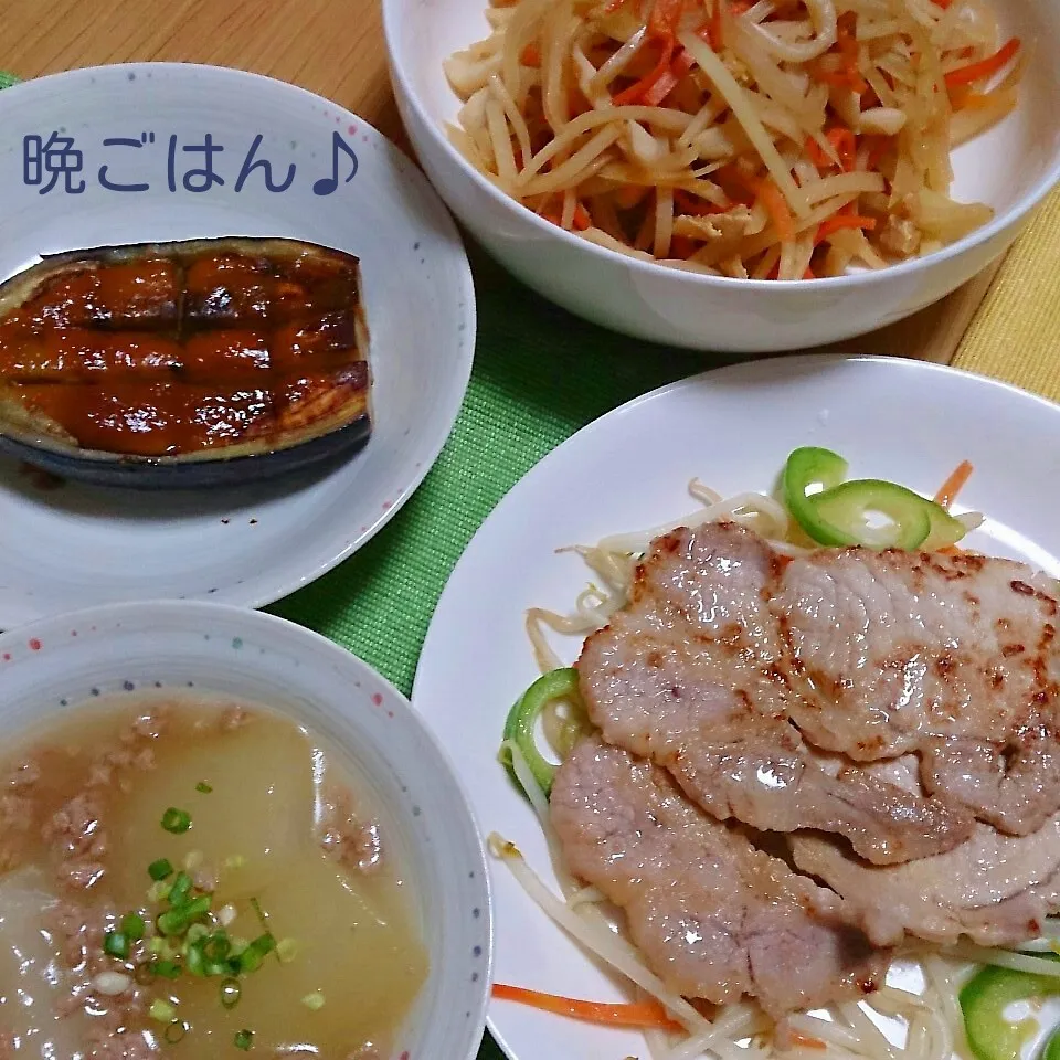 むぎちょこ家の晩ごはん(豚ロースのしょうが焼きと…)|oomugiさん