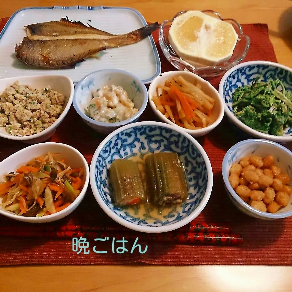 Snapdishの料理写真:今日の晩ごはん(宗八ガレイと…)|oomugiさん