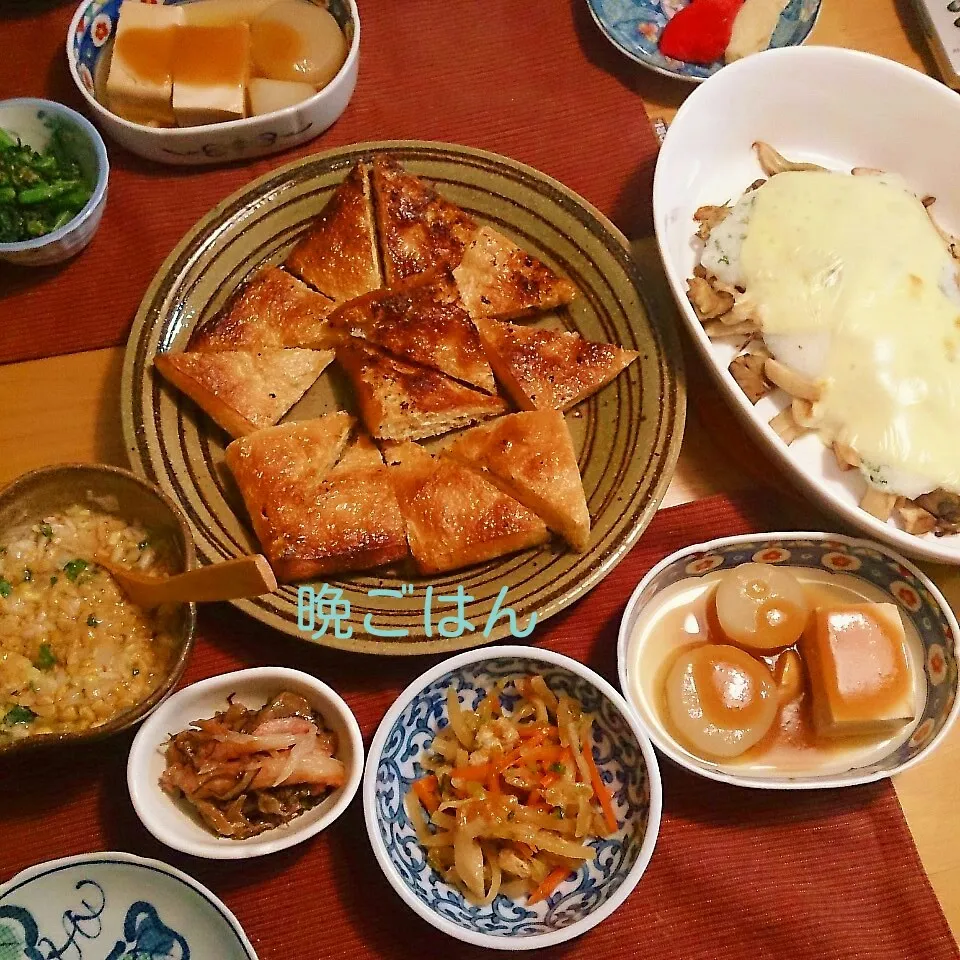 今日の晩ごはん(揚げ焼き納豆ダレと…)|oomugiさん