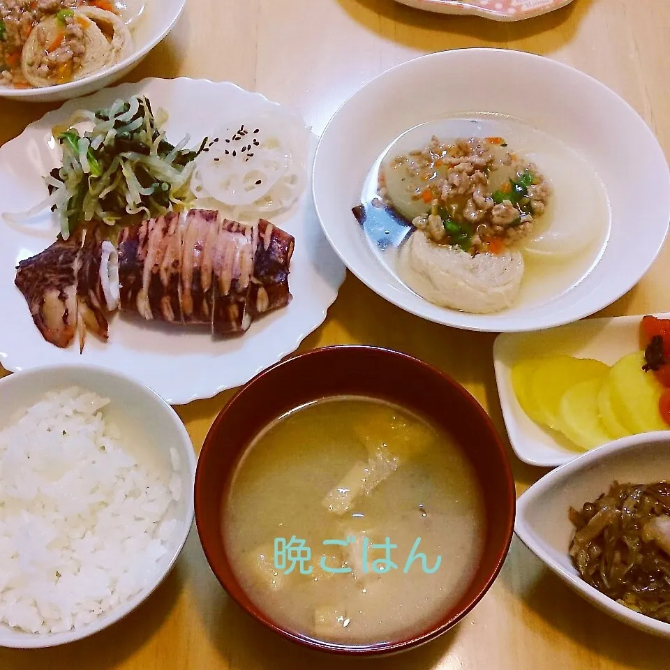 こむぎ家の晩ごはん(イカのポッポ焼きと…)|oomugiさん