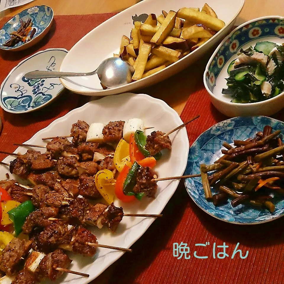 今日の晩ごはん(牛カルビの醤油麹串焼きと…)|oomugiさん