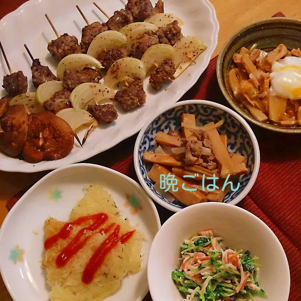 今日の晩ごはん(牛カルビの醤油麹串焼きと…)|oomugiさん