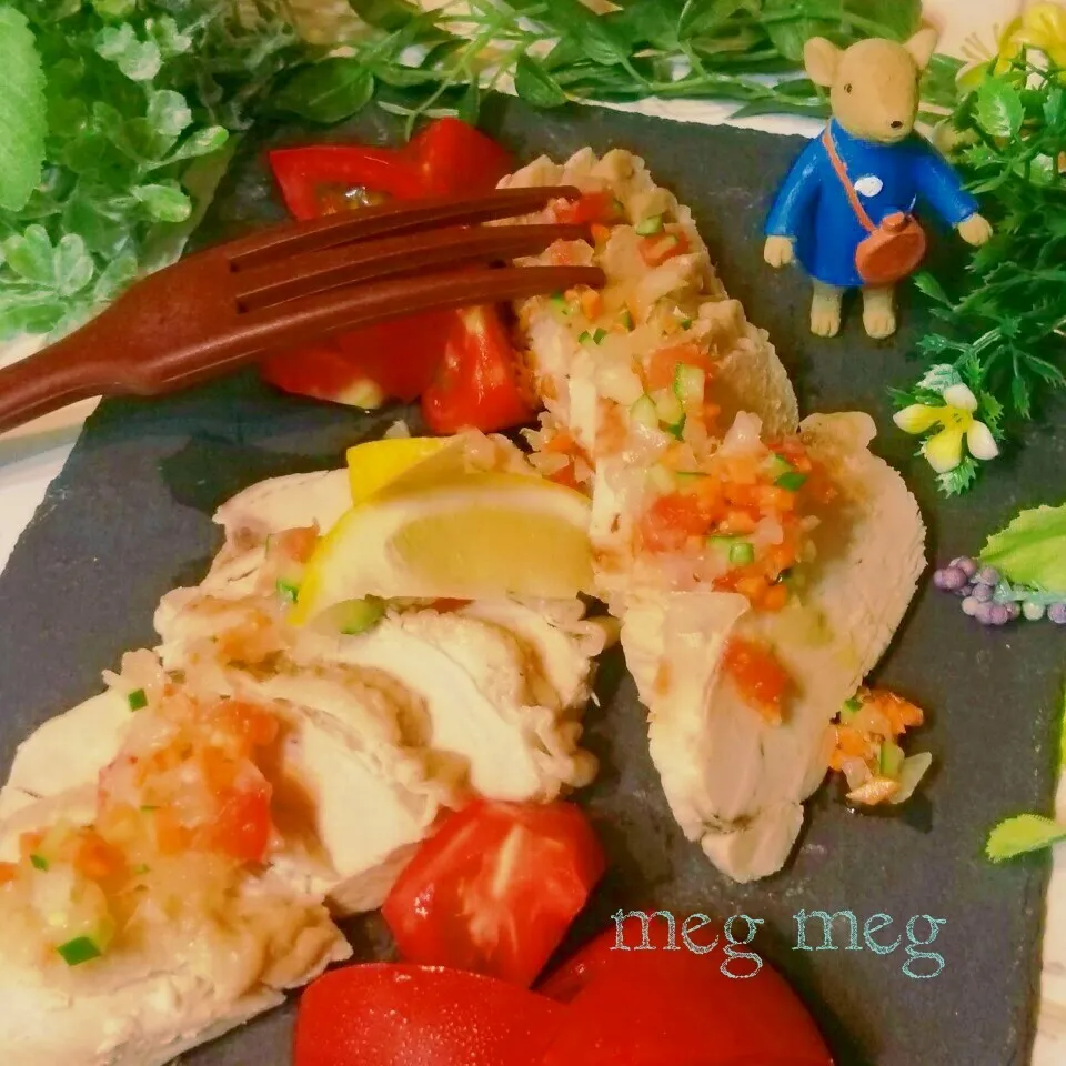 Snapdishの料理写真:🐔 鶏ハム ラヴィゴットソース 🍅|めぐめぐさん