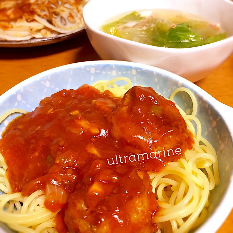 ＊肉団子 ポルペッタ入りトマトスパゲッティ＊|ultramarineさん