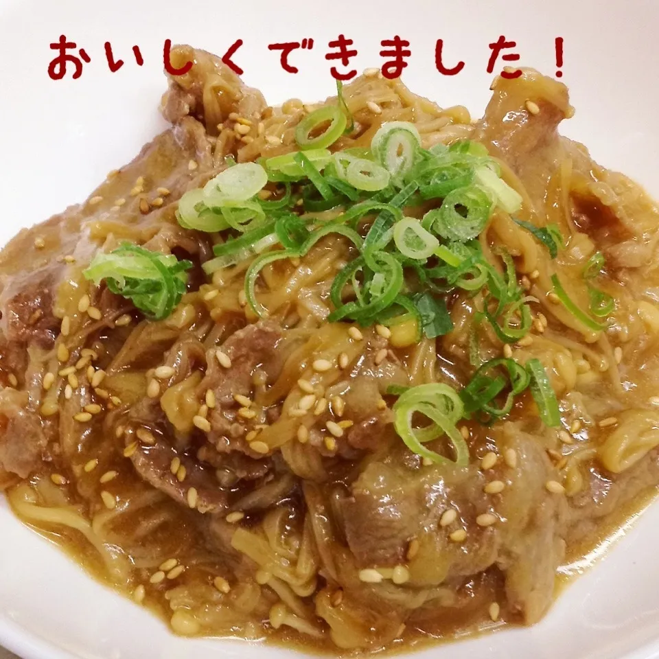 豚バラ＆えのきdeニンニク味噌バター炒め丼|く〜ちさん