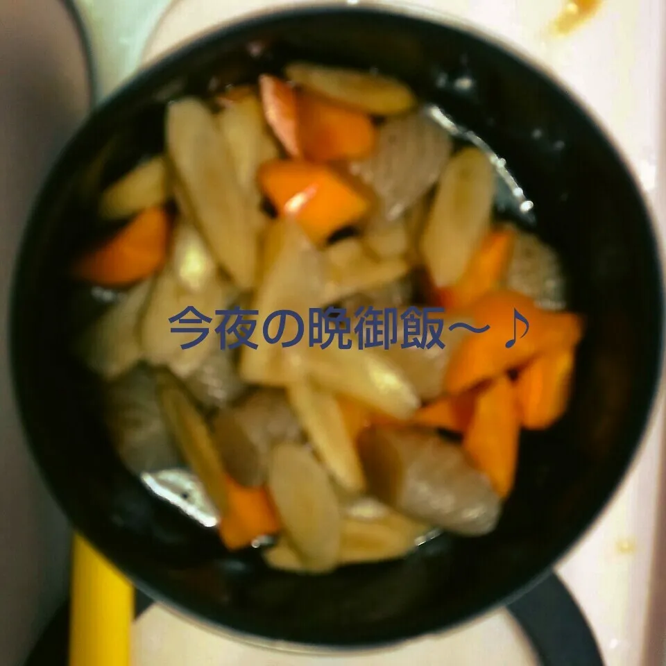 Snapdishの料理写真:蒟蒻と牛蒡の煮物|I am hungry familyさん