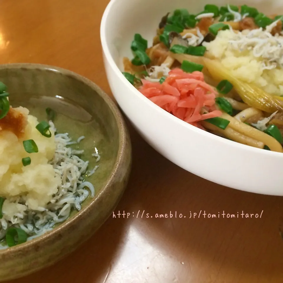 Snapdishの料理写真:じゃこおろしとじゃこおろしすき焼きうどん！！|とみとみたろうの男子ごはん♪さん