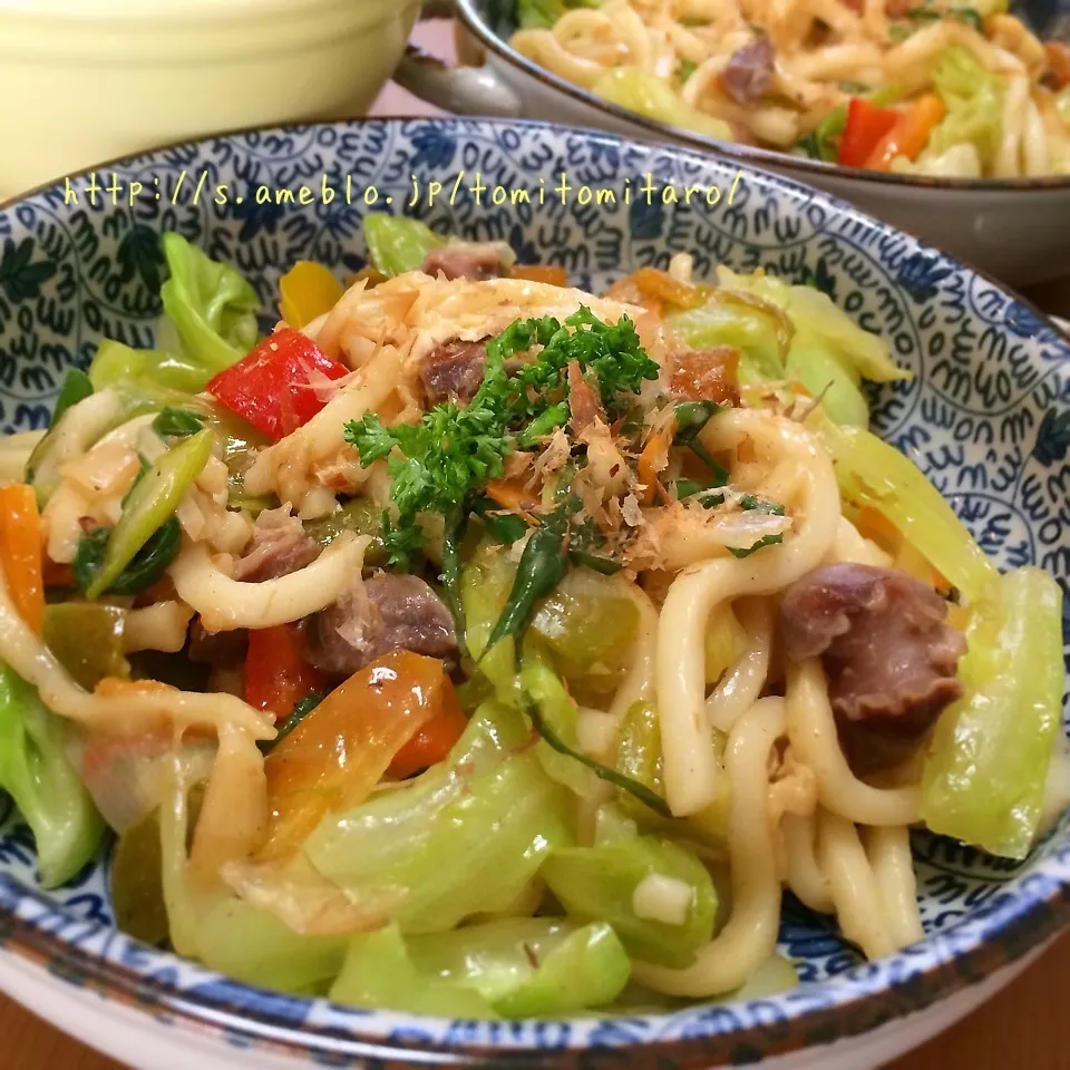 W和風ダシ入り〜！砂肝の焼うどん〜！！|とみとみたろうの男子ごはん♪さん