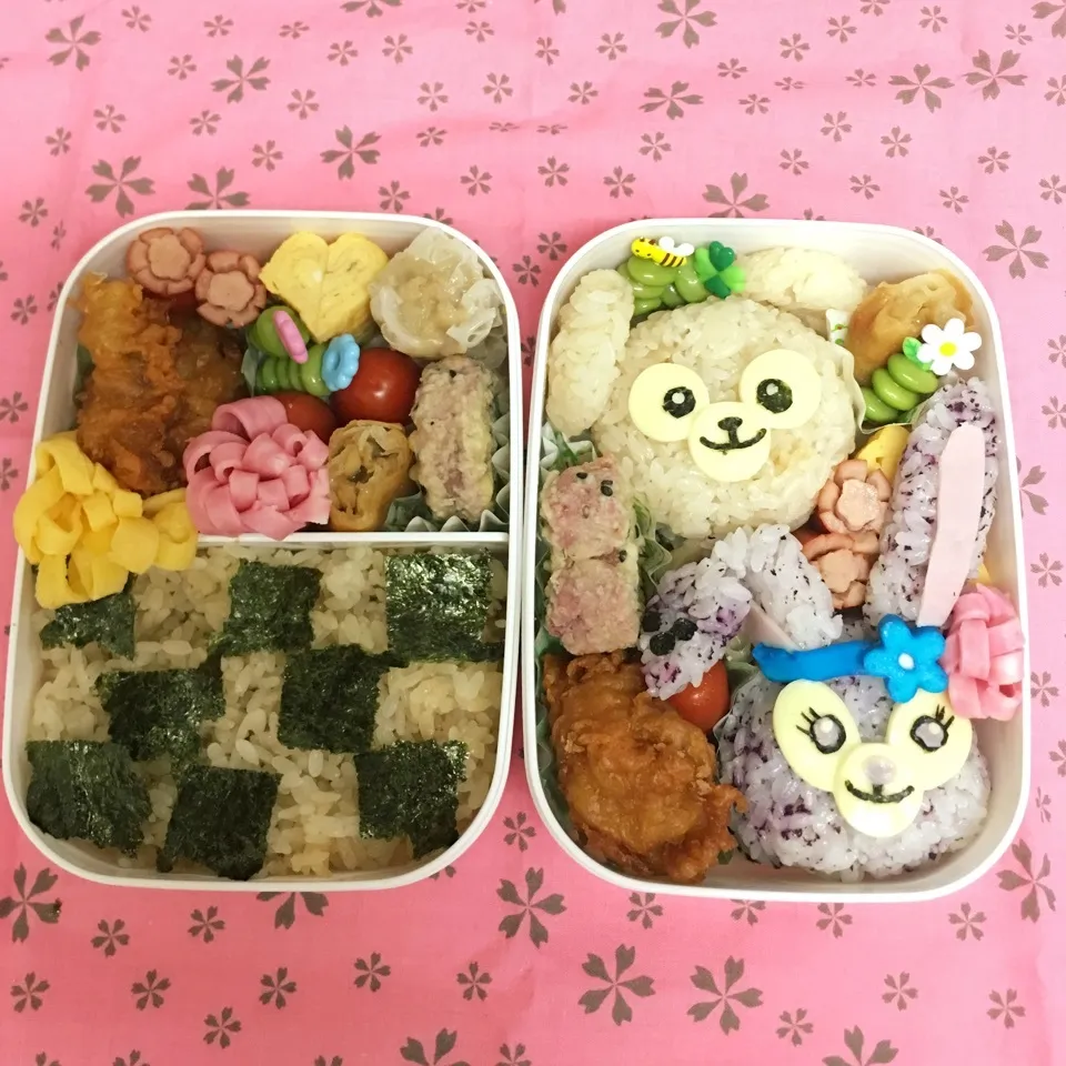 娘弁当❣️ 久々のキャラ弁🐻🐰 ほっぺ付け忘れた〜|ち〜さん