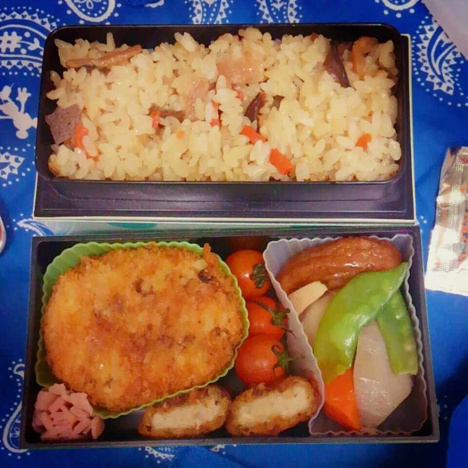 娘弁当★ 手作りコロッケ煮物|ち〜さん